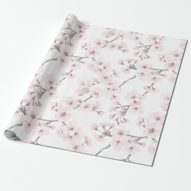 Rosa blomsterinpackning Körsbärsträd presentpapper (Utrullad)