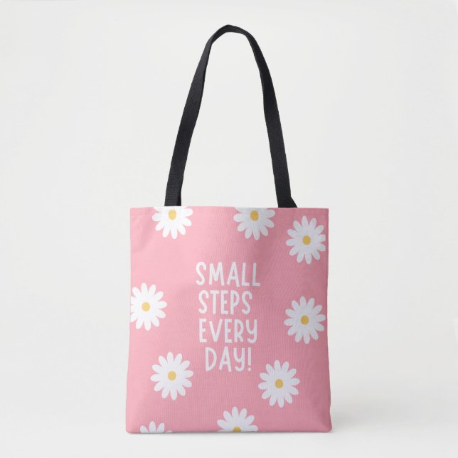 Rosa blomsterinspiration – Små steg varje dag Tygkasse (Framsida)