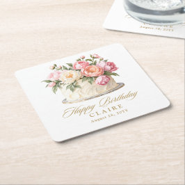 Rosa blomsterkaka Elegant födelsedagsfest Underlägg Papper Kvadrat