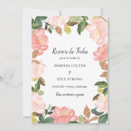 Rosa blomsterkant Elegant spansk bröllopsinbjudan Spara Datumet