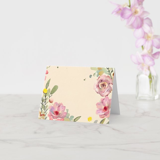 Rosa blomsterkant i vattenfärg, kan anpassas kort (Orkide)
