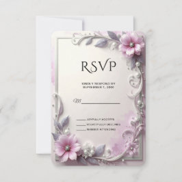 Rosa blomsterkant RSVP-kort OSA Kort