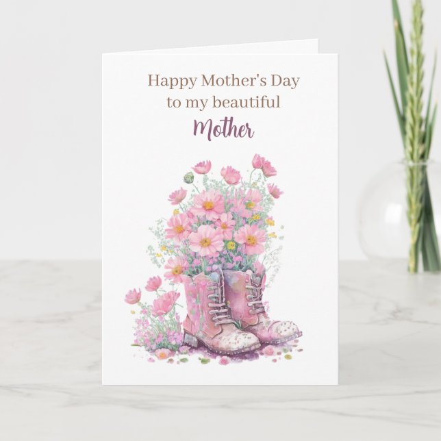 Rosa blomsterkojor mors dag mamma kort (Framsida)