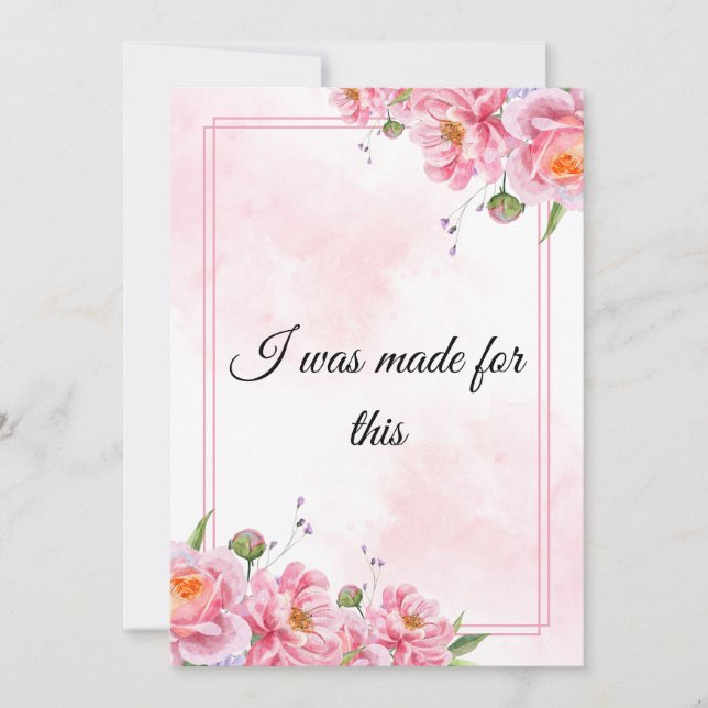 Rosa blomsterkonst med stärkande citat julkort (Framsida)