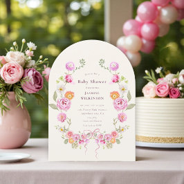 Rosa blomsterkoquettekrans Baby Shower QR-inbjudan Inbjudningar