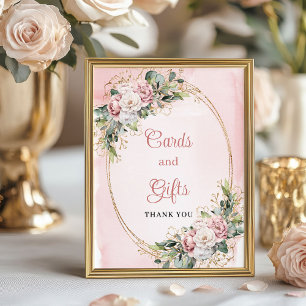 Rosa blomsterkort och presentkort Baby Shower-skyl Poster