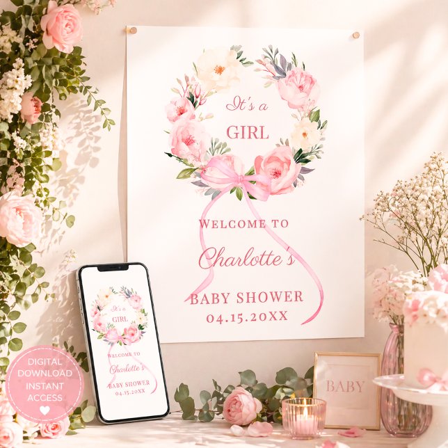 Rosa blomsterkrans Baby Shower välkommen Poster (Skapare uppladdad)