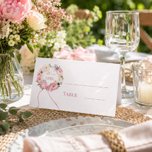 Rosa blomsterkrans band slinga flicka Baby Shower Placeringskort