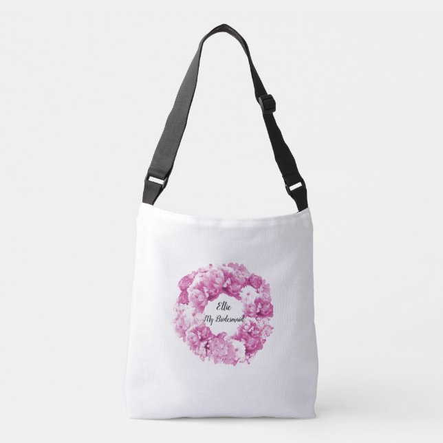 Rosa blomsterkrans Brudtärna Totebag Axelväska (Framsida)