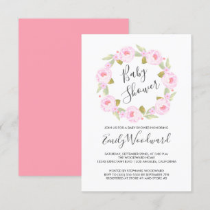 Rosa blomsterkrans flicka baby shower inbjudningar