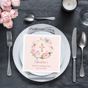 Rosa blomsterkrans för första nattvarden lunch pappersservett