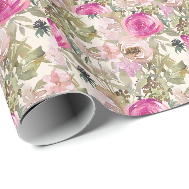 Rosa blomsterkrans med gröna salvia blad  presentpapper (Rullad Hörn)