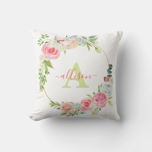 Rosa blomsterkrans personlig kudde (Framsida)