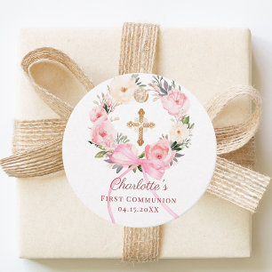Rosa blomsterkransslinga Första kommunion DIY Gåvor Etiketter