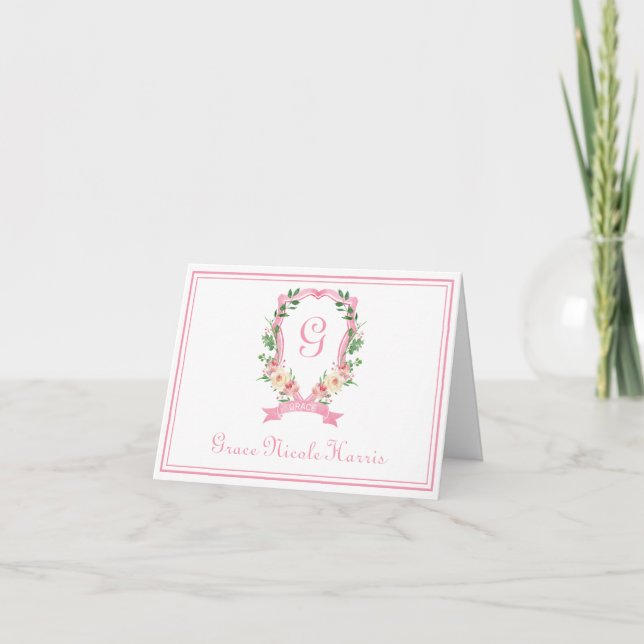 Rosa blomsterkrönings vikt tackkort (Framsida)