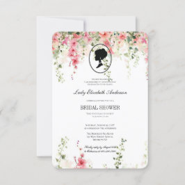 Rosa blomsterlig Bridgerton-tema, bröllopste regen Inbjudningar