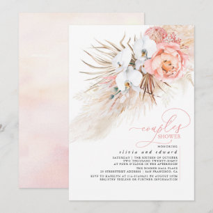 Rosa blomsterlig pampasgräs par badinvitation inbjudningar
