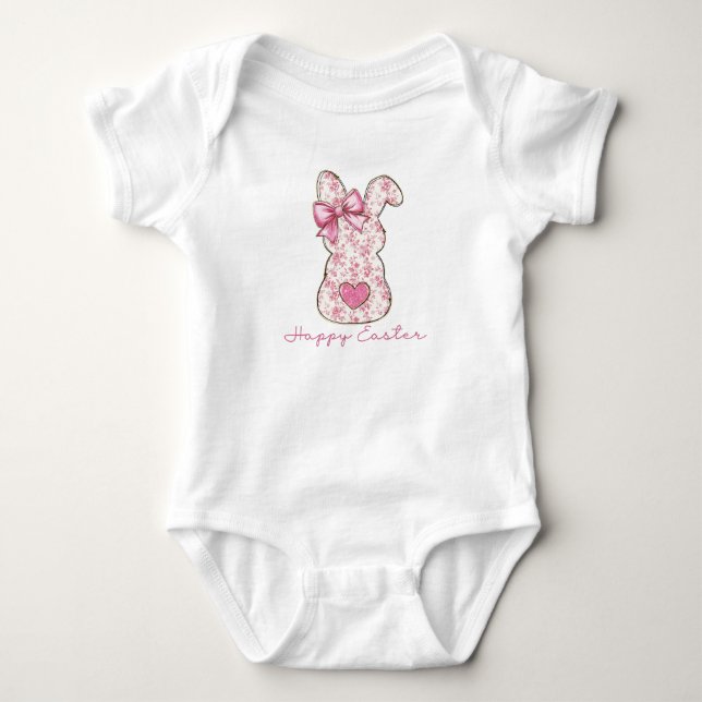 Rosa blomsterlig påskkanin Coquette rosett T Shirt (Framsida)