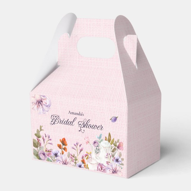 Rosa blomsterlig tebjudningstema för bröllopsdusch presentaskar (Framsidan Sidan)