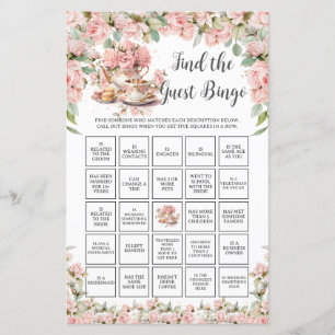 Rosa blomsterlig tehusröding Bröllopsgästbingo