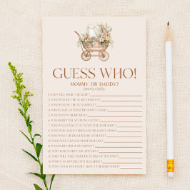 Rosa blomsterlig vagn Gissa vem baby shower-spel