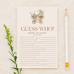Rosa blomsterlig vagn Gissa vem baby shower-spel