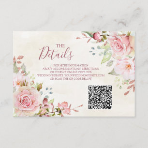 Rosa blomsterlig vårbröllops QR-kod Detaljer Infog Tilläggskort