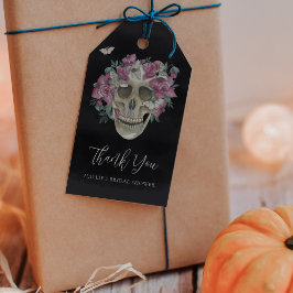 Rosa blomsterliknande dödskalle Halloween bröllops Presentetikett