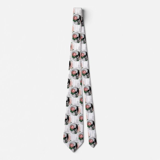 Rosa blomsterliknande dödskalle serie design 2   slips (Framsida)
