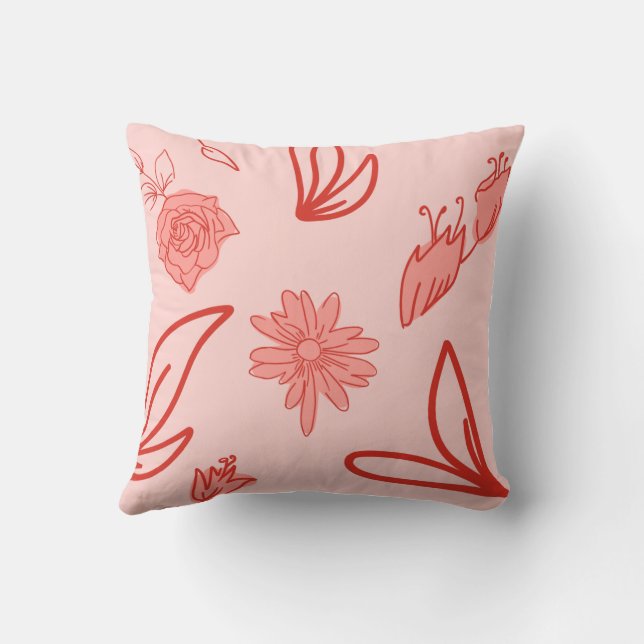 Rosa blomsterlinje konst mönster kudde (Baksida)