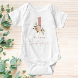 Rosa blomstermönster Little Miss Onederful 1-årsda T Shirt