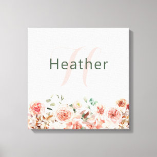Rosa blomstermotiv på sträckt canvas