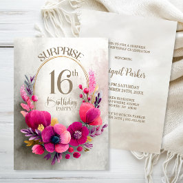 Rosa blomsteröverraskning 16-årsfest inbjudningar