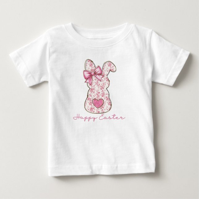 Rosa blomsterpåsk kanin Coquette rosett T Shirt (Framsida)