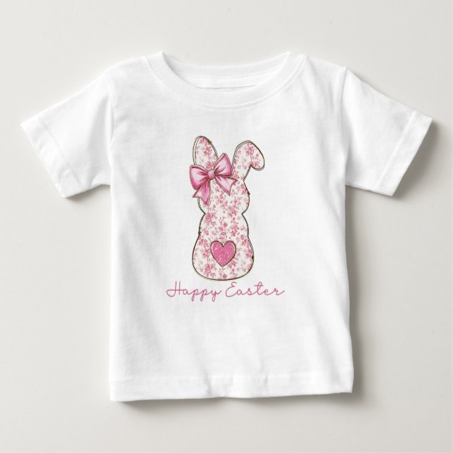 Rosa blomsterPåskkel hare Coquette rosett T Shirt (Framsida)