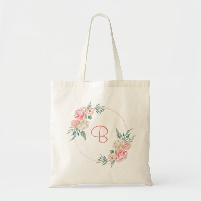 Rosa blomsterpersonlig monogrampresent tygkasse (Framsidan)
