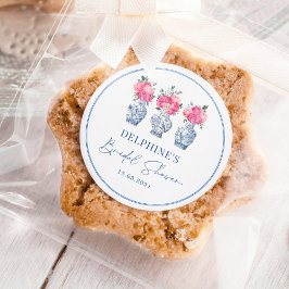 Rosa blomsterporcelain kineseri bröllopsfest runt klistermärke