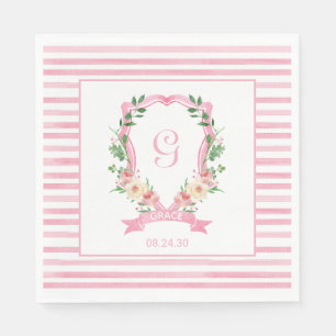 Rosa blomsterprydda baby shower servetter