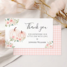 Rosa blomsterpumpa baby shower tackkort