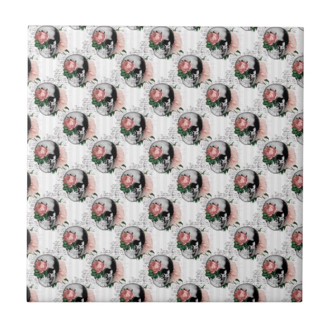 Rosa blomsterrik serie med dödskalle design 2 kakelplatta (Framsidan)