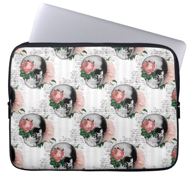 Rosa blomsterrik serie med dödskalle design 2 laptop fodral (Framsidan)