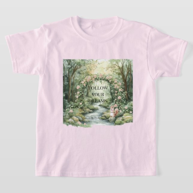 Rosa blomsterrik skogsekorre t shirt (Laydown)