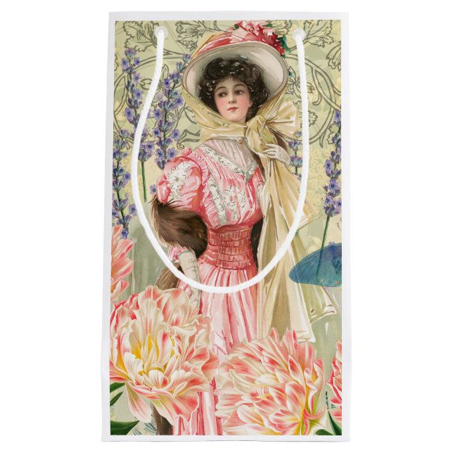 Rosa blomsterrik viktoriansk kvinna i regency-stil (Framsidan)