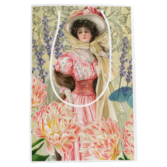 Rosa blomsterrik viktoriansk kvinna regency (Framsidan)
