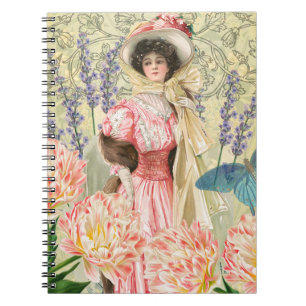 Rosa blomsterrik viktoriansk kvinna regency anteckningsbok