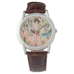 Rosa blomsterrik viktoriansk kvinna Regency Armbandsur