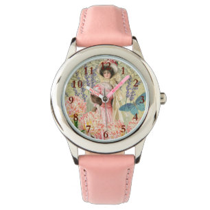 Rosa blomsterrik viktoriansk kvinna regency armbandsur