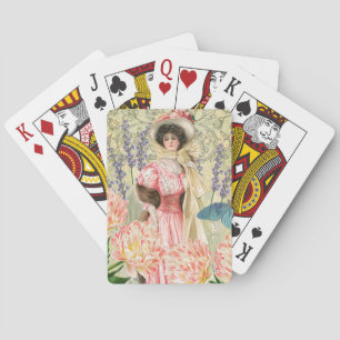 Rosa blomsterrik viktoriansk kvinna regency casinokort