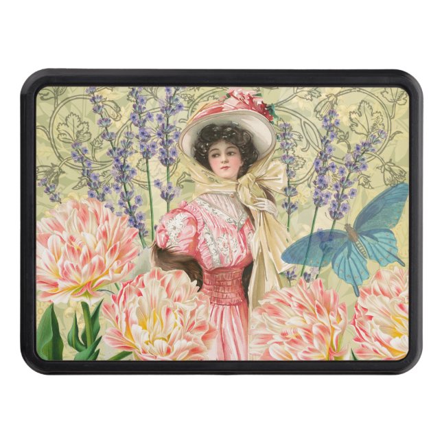 Rosa blomsterrik viktoriansk kvinna regency dragkroksskydd (Framsidan)