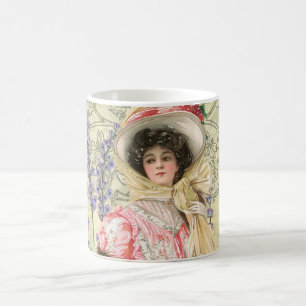 Rosa blomsterrik viktoriansk kvinna regency kaffemugg